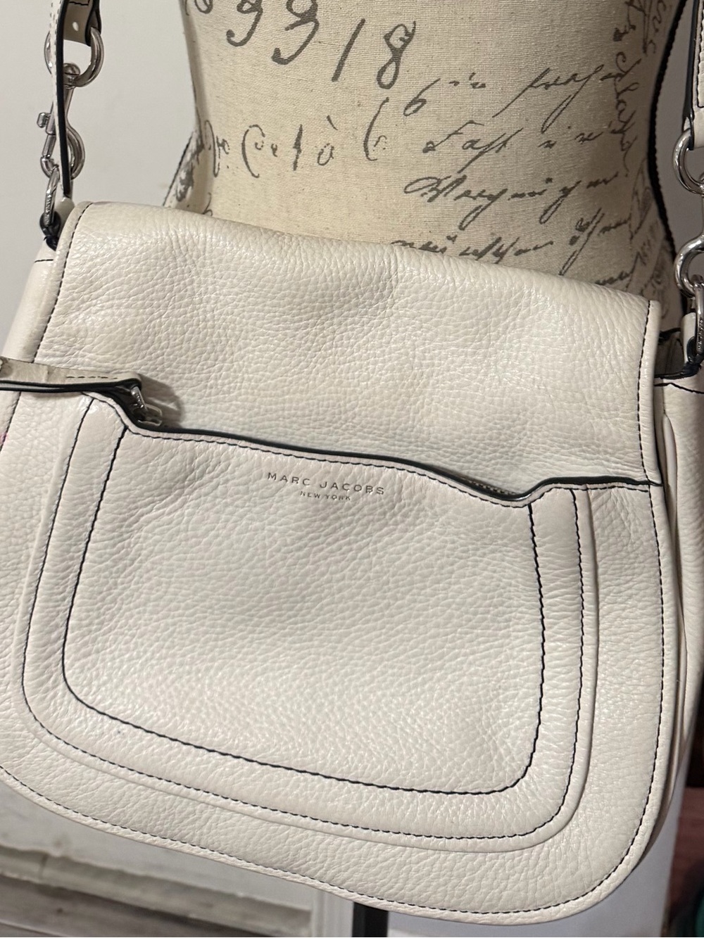 Marc Jacobs Cream Pebbled Leather Crossbody with Silver Hardware